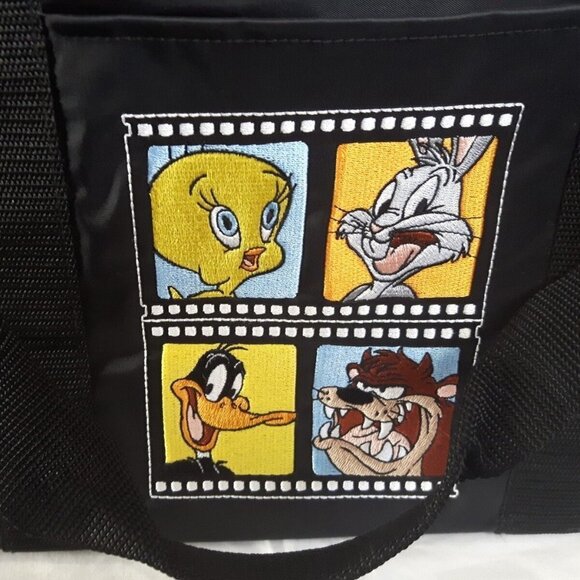 Warner Bros LOONEY TUNES black zip tote travel bag Tweety Bugs Bunny Daffy Duck - Picture 2 of 6
